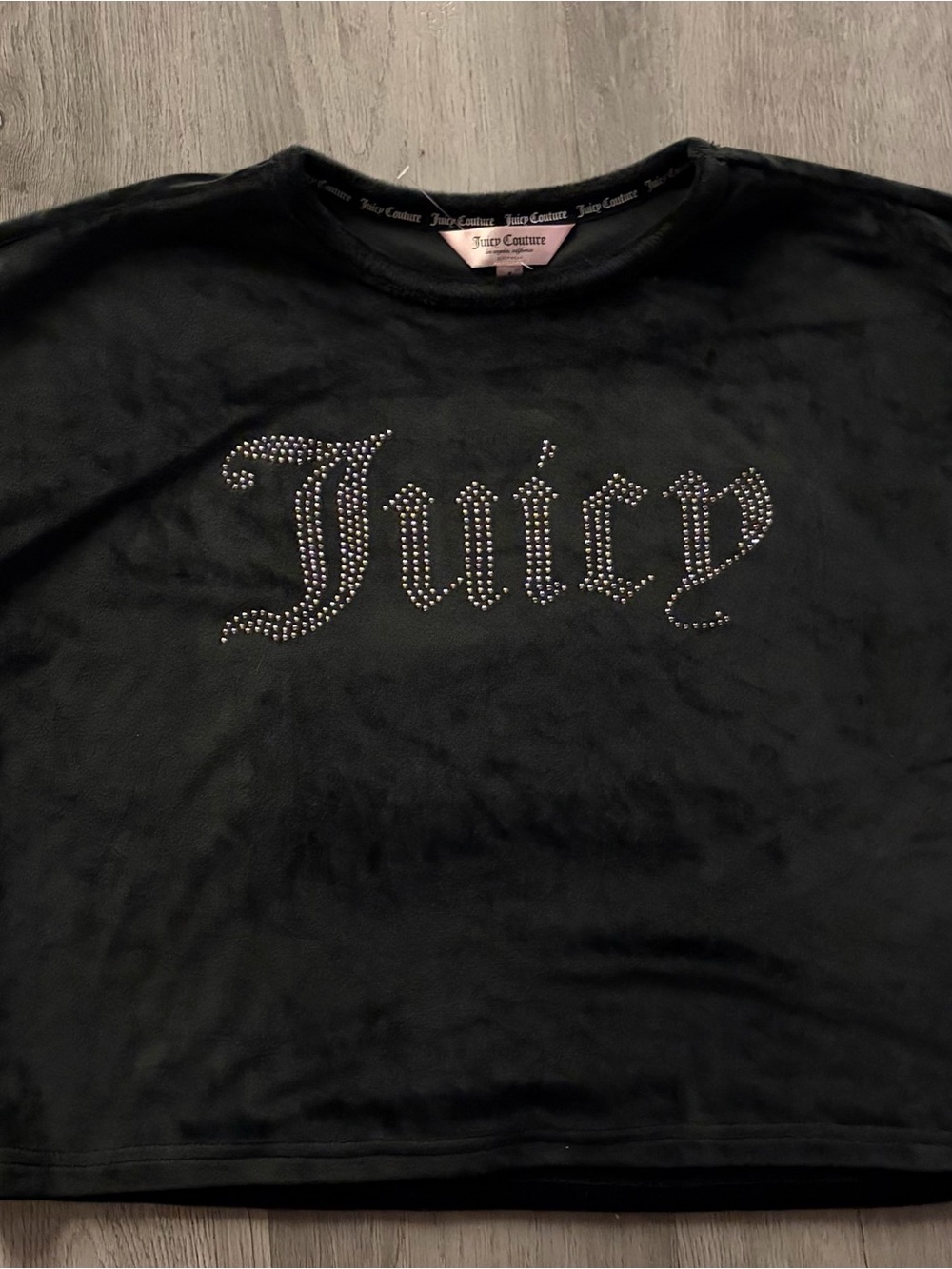 Juicy Couture Black Short Sleeve Tee with Rhinestone 'Juicy' Logo